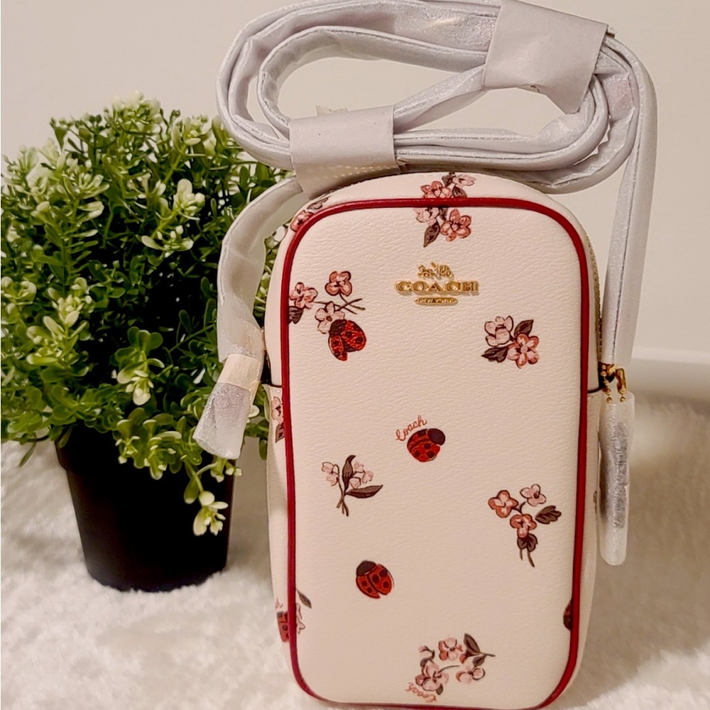 COACH North/South Zip Phone Crossbody With Ladybug Floral Print